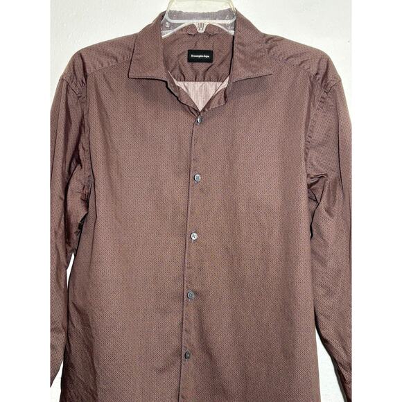 Ermenegildo Zegna Burgundy Printed Cotton Button Down Shirt Size L - Picture 2 of 6